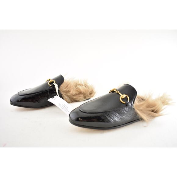 Gucci Princetown Black Patent Leather Fur Loafer Slide Slip Mule Slipper Flat 35 - Picture 10 of 13